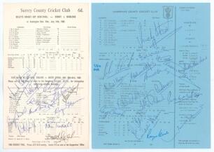 Surrey C.C.C. 1965 & 1971. Two signed official scorecards from the collection of Alan Curtis, English actor and Lord&rsquo;s cricket announcer, both with complete printed scores, one for Surrey v Middlesex, Gillette Cup semi-final, The Oval 14th July 1965. Surr