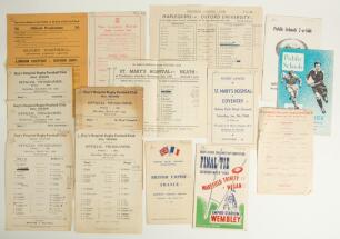 Rugby Union and League programmes 1940s-1960s. Thirty official match programmes from the collection of Alan Curtis, English actor and Lord&rsquo;s cricket announcer. Includes one Rugby League programme for Wakefield Trinity v Wigan, Challenge Cup Final, Wembley