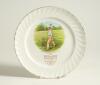 Sydney Francis Barnes, Warwickshire, Lancashire, Staffordshire, England & Wales 1894-1930. A commemorative side plate with colour transfer printed vignette of Barnes stood at the wicket in bowling pose to centre, with inscription &lsquo;Syd. F. Barnes-Famous In
