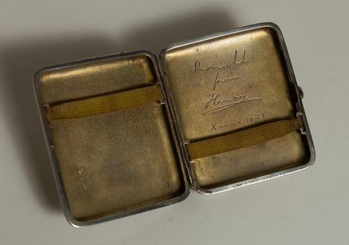 Ronald Thomas Stanyforth. Yorkshire, M.C.C. and England 1928-1933. Silver hallmarked cigarette case presented to Stanyforth by Prince Henry, Duke of Gloucester at Christmas 1921. The case engraved to gilt inside &lsquo;Ronald from Henry. Xmas 1921&rsquo;. Hallmarked 