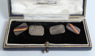 Cecil Geoffrey Howard. Middlesex 1930 (3 matches). M.C.C. tour to Pakistan 1955-56. A pair of silver gilt cufflinks with enamel decoration in M.C.C. colours in diagonal bands, presented to Howard as Manager of the tour. Each cufflink engraved &lsquo;C.G.H. Paki