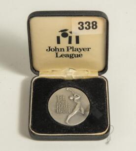 Dermot Alexander Reeve. Sussex, Warwickshire & England 1983-1996. John Player League 1985. Original silver metal Runner-Up medal awarded to Reeve playing for Sussex who finished in second position to Essex in the 1985 competition by two points. 1.75&rdquo;x2&rdquo;. 