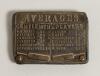 &lsquo;Averages. Gentlemen & Players&rsquo;. Oblong shaped brass belt buckle with title to top and two lists of the Gentlemen and the Players averages below. The Gentlemen players listed are W.G. Grace 57.3, W. Yardley 32.8, A.N. Hornby 31.4, F.E.R. Fryer 27, C.J.Ott