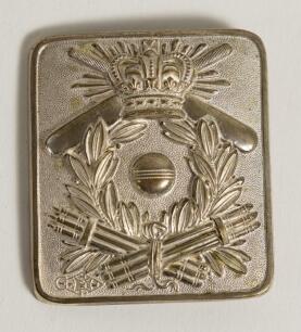 Cricket belt buckle. An oblong shaped belt buckle in silver metal with ornate decoration of crossed bats, crossed stumps and crown interwoven with laurel wreath decoration, large cricket ball to centre. Circa 1870. Approximately 1.5&rdquo;x1.75&rdquo;. Good bright co