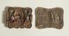 &lsquo;Our Game&rsquo;. Cricket belt buckle. Two oblong shaped brass belt buckles, one with crossed bats within an oval to centre, balls sets of stumps and beaded border with title to base of the stumps &lsquo;Our Game&rsquo;. Modern wire fixing soldered to back otherwise in goo - 2