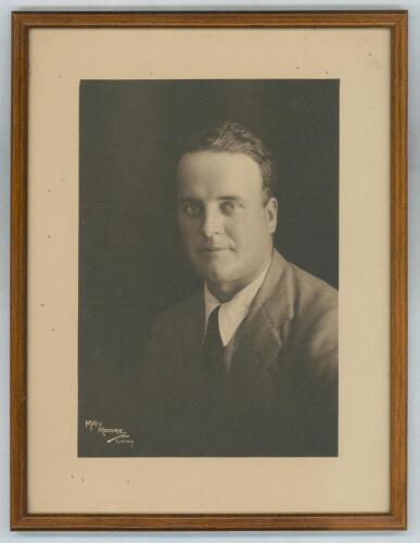 Roy Kilner. Yorkshire, Europeans & England 1911-1927. Excellent mono studio portrait photograph of a Kilner, head and shoulders wearing a suit and tie. The photograph, by May Moore of Sydney, measures 5.25&rdquo;x7.5&rdquo;, laid to slightly larger photographer&rsquo;s mou