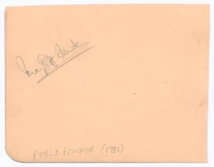 Percy George Herbert Fender. Sussex, Surrey & England 1910-1936. Three items from the Percy Fender collection including a nice signature of Fender in pencil to album page, date annotated &lsquo;1935&rsquo;. Also two ties, one a promotional World Cup tie for the first