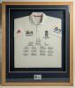 England tour to Australia 2010/11. England short sleeve white shirt with three lions and crown emblem to chest with &lsquo;Ashes Series 2010/11&rsquo; below, and sponsor &lsquo;Brit Insurance&rsquo; logo to chest and sponsor &lsquo;Adidas&rsquo; and &lsquo;Brit Insurance&rsquo; to sleeves. The shirt fu