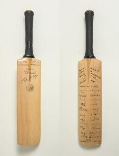 Middlesex v Yorkshire 1937. &lsquo;Extra Special E. Patsy Hendren&rsquo; miniature replica bat by G. Warsop & Sons, Marylebone, with maker&rsquo;s name to shoulders and trademark cannon emblem stamp to face below the splice. Maker&rsquo;s name to bat rubber and top of handle. Th