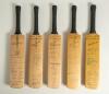 South Africa tours to England 1947-1965. Five miniature replica bats by G. Warsop & Sons, Marylebone, covering the Test matches played, mainly at Lord&rsquo;s. The 1947 bat stamped &lsquo;E. Patsy Hendren&rsquo; with trademark cannon emblem stamp to face below the splice, 