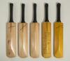 South Africa tours to England 1947-1965. Five miniature replica bats by G. Warsop & Sons, Marylebone, covering the Test matches played, mainly at Lord&rsquo;s. The 1947 bat stamped &lsquo;E. Patsy Hendren&rsquo; with trademark cannon emblem stamp to face below the splice, - 2