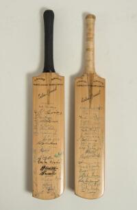 West Indies tours to England 1950 and 1957. Two miniature replica &lsquo;Extra Special&rsquo; bats by G. Warsop & Sons, Marylebone, covering Test matches played at Lords. Both bats with maker&rsquo;s names to shoulders, and &lsquo;Warsop&rsquo; stamped to the top of the handle, each o