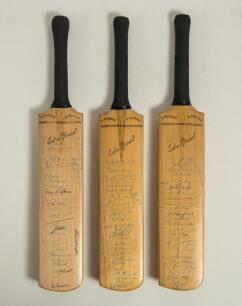 New Zealand tours to England 1949 and 1958. Three miniature replica &lsquo;Extra Special&rsquo; bats by G. Warsop & Sons, Marylebone, covering Test and tour matches played, mainly at Lords. All bats with maker&rsquo;s names to shoulders, and &lsquo;Warsop&rsquo; stamped to the top of 
