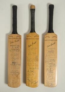 Pakistan tours to England 1954, 1962 and 1967. Three miniature replica &lsquo;Extra Special&rsquo; bats by G. Warsop & Sons, Marylebone, covering Test matches played at Lords. All three bats with maker&rsquo;s names to shoulders, two with &lsquo;Warsop&rsquo; stamped to the top of the