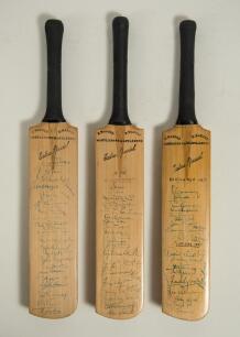 Gentlemen v Players 1949, 1956 and 1957. Three miniature replica &lsquo;Extra Special&rsquo; bats by G. Warsop & Sons, Marylebone, covering matches played at Lords. All three bats with maker&rsquo;s names to shoulders, &lsquo;Warsop&rsquo; stamped to the top of the handle, each of whi