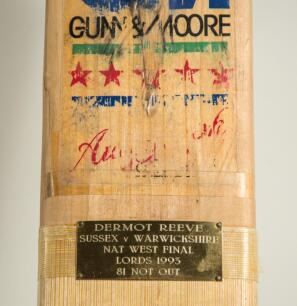 Dermot Alexander Reeve. Sussex, Warwickshire & England 1983-1996. Warwickshire. National Westminster Bank Trophy &lsquo;Winners&rsquo; 1993. A Gunn & Moore &lsquo;Autograph&rsquo; cricket bat used by Reeve when batting for Warwickshire in the Final against Sussex on the 4th Sept