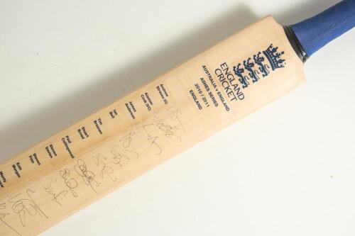 England tour to Australia 2010/11. Official England &lsquo;Adidas&rsquo; cricket bat with England emblem of the three lions and crown emblem to top of the bat and &lsquo;Australia v England. Ashes Series 2010/11. England&rsquo; below, fully signed in ink to the front by the sixt