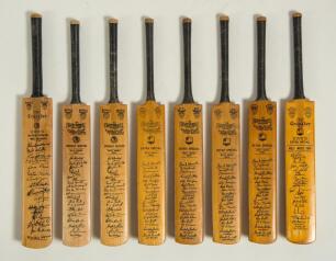 West Indies tours to England 1950-1966. Eight miniature Gray Nicholls cricket bats with printed signatures of West Indies touring teams. Includes two &lsquo;Crusader&rsquo; bats, one for the 1950 tour, the other 1966. Also six &lsquo;Frank Worrell Autograph&rsquo; bats for the t