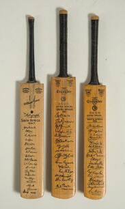 South Africa tours to England 1947-1955. Three miniature cricket bats with printed signatures of South African touring teams to England. Includes a Gunn & Moore &lsquo;Autograph&rsquo; bat for the 1947 tour, and two Gray Nicholls &lsquo;Crusader&rsquo; bats for the 1951 and 1955