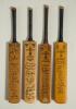 Pakistan tours to England 1954-1967. Four miniature cricket bats with printed signatures of Pakistan touring teams to England. Includes three Gray Nicholls &lsquo;Crusader&rsquo; bats for the 1954, 1962 and 1967 tours, and a Gunn & Moore &lsquo;Autograph&rsquo; bat for the 1954 