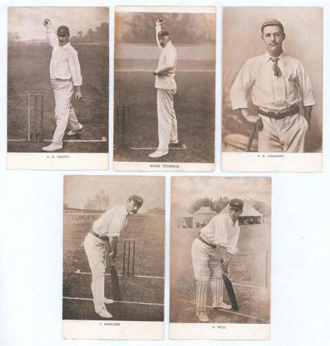 Australia player postcards early 1900s. Five early postcards, all of a similar &lsquo;pink&rsquo; printed series, each depicting an Australian Test cricketer in various poses, with printed player&rsquo;s name to lower border. All are from photographs by E. Hawkins of Brigh
