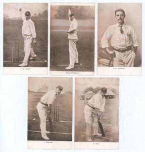 Australia player postcards early 1900s. Five early postcards, all of a similar &lsquo;pink&rsquo; printed series, each depicting an Australian Test cricketer in various poses, with printed player&rsquo;s name to lower border. All are from photographs by E. Hawkins of Brigh