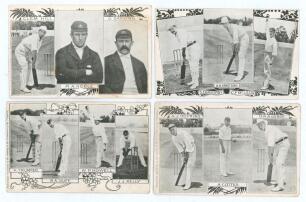 The Ashes. Australia v England 1903/04. Four Star Series mono postcards featuring members of the Australian team. Cards feature Noble, Hill & Darling, Gregory, Armstrong & McLeod, Trumper, Duff, Howell & Kelly, and Hopkins, Cotter & Gehrs. Two postally us