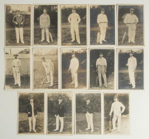 Australia tour to England 1905. Fourteen original sepia real photograph postcards from a set of sixteen produced of the Australian cricketers and team who toured England in 1905. Each player is depicted standing full length in cricket attire, some in blaz