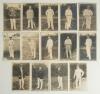 Australia tour to England 1905. Fourteen original sepia real photograph postcards from a set of sixteen produced of the Australian cricketers and team who toured England in 1905. Each player is depicted standing full length in cricket attire, some in blaz