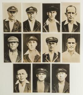 Australia tour to England 1926. Eleven real photograph postcards of individual members of the Australian touring party, each depicted head and shoulders, the majority wearing tour caps and blazers. Published by Empire Publishing Co., London with printed p