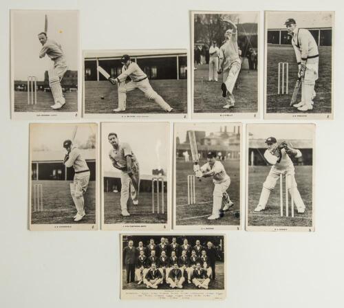 Australia tour to England 1938. Nine mono real photograph postcards, of which eight are of an individual member of the Australian touring party in various cricketing poses, all Raphael Tuck &lsquo;Australian Cricketer&rsquo; series no. 3839 with printed player&rsquo;s name