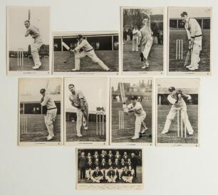 Australia tour to England 1938. Nine mono real photograph postcards, of which eight are of an individual member of the Australian touring party in various cricketing poses, all Raphael Tuck &lsquo;Australian Cricketer&rsquo; series no. 3839 with printed player&rsquo;s name