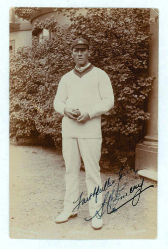 Sidney Hand Emery. New South Wales & Australia 1908-1913. Excellent sepia real photograph postcard of Emery, full length, wearing Australian sweater and cap and taken on the 1912 Australian tour of England for the Triangular Series with England and South 