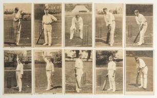 M.C.C. tour to Australia 1903/04. Ten early original sepia real photograph postcards of English cricketers, each depicted full length at the wicket in various poses. Nine appear to be from the same (unknown) series with the player&rsquo;s name printed to the lo