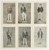M.C.C. tour to South Africa 1913/14. Six original mono postcards of members of the M.C.C. touring party. Each player is depicted full length, the majority wearing cricket attire, tour cap and blazer, with black outline set on a patterned background. Playe