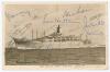 M.C.C. tour of Australia 1954/55. Mono real photograph postcard of the Orient Line R.M.S. Orsova which took the team to Australia. Signed to card face by twenty members of the touring party including Hutton (Captain), Wardle, Graveney, Loader, Statham, Ma