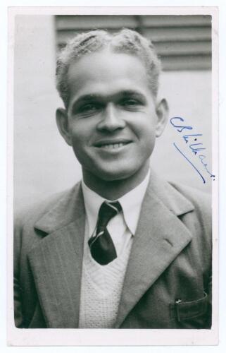 Cecil Beaumont Williams. Barbados 1947-1957. Mono real photograph plain back postcard of Williams, head and shoulders wearing suit and tie. Nicely signed in blue ink to the photograph by Williams. Annotation in ink to verso &lsquo;Autographed September 1950&rsquo;. O
