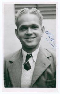 Cecil Beaumont Williams. Barbados 1947-1957. Mono real photograph plain back postcard of Williams, head and shoulders wearing suit and tie. Nicely signed in blue ink to the photograph by Williams. Annotation in ink to verso &lsquo;Autographed September 1950&rsquo;. O