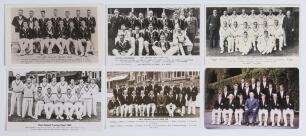 New Zealand touring team postcards 1927-1973/74. Six postcards of New Zealand touring teams including five mono real photograph postcards for tours to England 1927, 1931, 1937, 1949 and 1958, and one colour postcard of the 1973/74 touring party to Austral