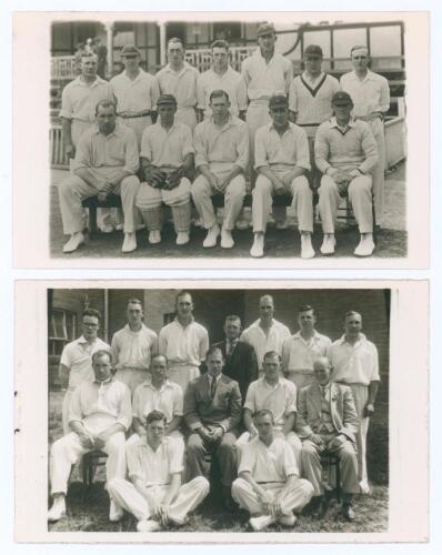 Derbyshire C.C.C. mid 1930s. Two sepia real photograph plain back postcards of Derbyshire teams of the 1930s, the players seated and standing in rows wearing cricket attire. Players include Arthur Richardson, Stan Worthington, Tommy Mitchell, Alf and Geor