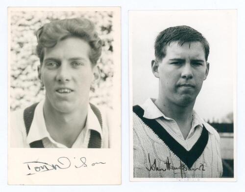 Yorkshire C.C.C. Don Wilson & John Hampshire. Two mono real photograph plain back postcards, one of Wilson (Yorkshire & England 1957-1974), the other John Hampshire (Yorkshire, Tasmania, Leicestershire, Derbyshire & England 1961-1984). Both players depict