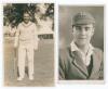 Derbyshire C.C.C. Edwin Smith (Derbyshire 1951-1971) and Frederick Eric Marsh (Derbyshire 1946-1949). Two mono real photograph postcards. One depicts Smith standing full length in cricket attire, leaning on a bat, the other a plain back studio portrait po