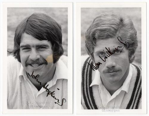 John Hopkins & Alan Wilkins, Glamorgan. Two mono real photograph plain back postcards of John Anthony Hopkins (Glamorgan & Eastern Province 1970-1988) and Alan Haydn Wilkins (Glamorgan, Gloucestershire & Northern Transvaal 1976-1983), both head and should