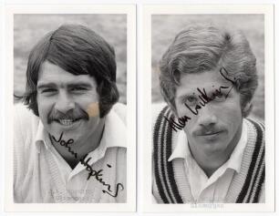 John Hopkins & Alan Wilkins, Glamorgan. Two mono real photograph plain back postcards of John Anthony Hopkins (Glamorgan & Eastern Province 1970-1988) and Alan Haydn Wilkins (Glamorgan, Gloucestershire & Northern Transvaal 1976-1983), both head and should