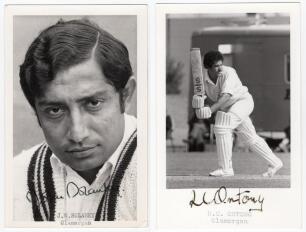 John Solanky and Rodney Ontong, Glamorgan. Two mono real photograph plain back postcards of John William Solanky. Glamorgan 1972-1976 and Rodney Craig Ontong. Border, Glamorgan, Transvaal etc. 1972-1995, both head and shoulders wearing cricket attire, sig