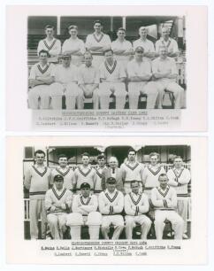 Gloucestershire C.C.C. 1952 & 1954. Two mono plain back postcards of the Gloucestershire teams of 1952 and 1954, the players seated and standing in rows wearing cricket attire. Printed title and players&rsquo; names to lower border. Both with official stamp to 