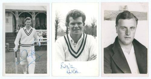 Hampshire C.C.C. Two original mono real photograph plain back postcards, one of Colin Ingleby-Mackenzie (Hampshire 1951-1965) walking out to bat, the other a head and shoulders player portrait of Robert Cottam (Hampshire, Northamptonshire & England 1963-1