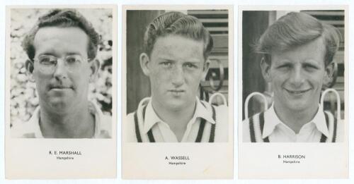 Hampshire C.C.C. Three player portrait real photograph postcards published by Sporting Handbooks, London, with player&rsquo;s name printed to lower border. Players featured are Roy Edwin Marshall (Barbados, Hampshire & West Indies 1945-1972), Alan Robert Wassel