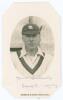 Frank Edward Woolley. Kent & England 1906-1938. Original mono real photograph postcard of Woolley depicted head and shoulders in cameo wearing cricket attire and England touring cap. Signed in ink below the image by Woolley. Thin paper strip attached to l