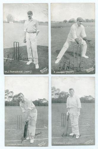 Kent C.C.C. Four mono printed postcards, by Mockford of Tonbridge, of individual players. The players are William J. Fairservice. Kent 1929-1933, Frederick Henry Huish. Kent 1895-1914, James Seymour. Kent 1902-1926 and Edward Humphreys. Kent 1899-1920. Ea